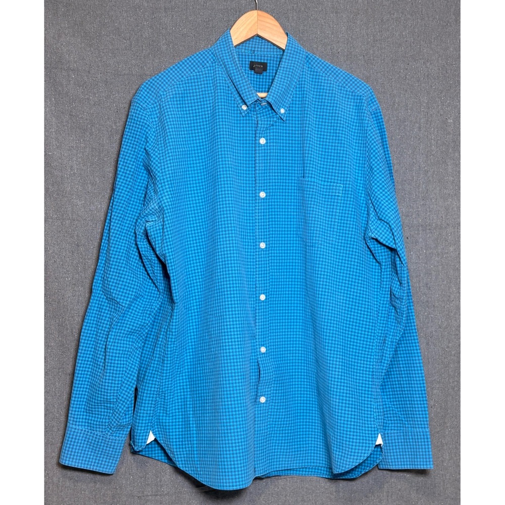 J.Crew Mens‎ XL Blue Gingham Cotton Long Sleeve Button Down Shirt 02337 FA13